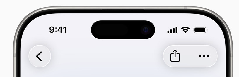 Close-up of the top portion of an iPhone showing the time 9:41, signal strength, Wi-Fi, and battery icons, with back, share, and menu buttons.