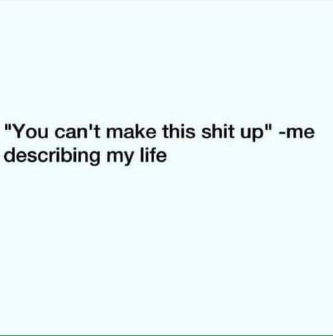 "You can't make this shit up"

-me describing my life