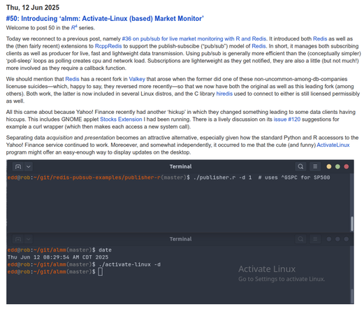Screenshot one of two of blog post at https://dirk.eddelbuettel.com/blog/2025/06/12#050_introducing_almm describing 'almm', a lightweight 'ActivateLinux (based) Market Monitor'.