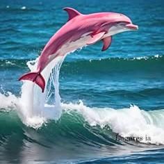 A beautiful pink dolphin jumping out of the water 