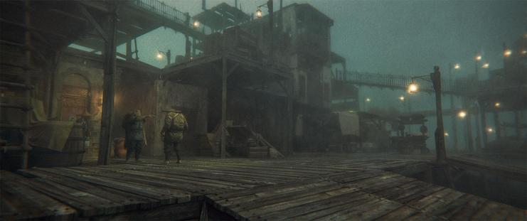 Wide shot, exterior, dusk -

An older human woman, dressed in the fashion of Myre, including a conical straw hat. She is standing in front of a shop doorway. There is a cauldron on the open windowsill next to her with bas reliefs of the demon goddess we have seen before.  Two Myre goblins are having a discussion on the boardwalk in front of her.