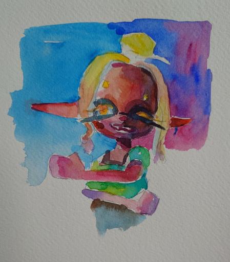 A watercolor study of Frye from Splatoon Raiders. She's wearing the outfit that she has on in the trailer