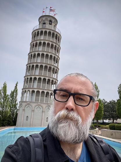 A selfie at the Leaning Tower of Niles, Illinois