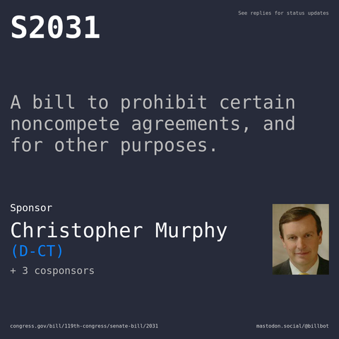 Description of S2031, and a depiction of its sponsor, Christopher Murphy.