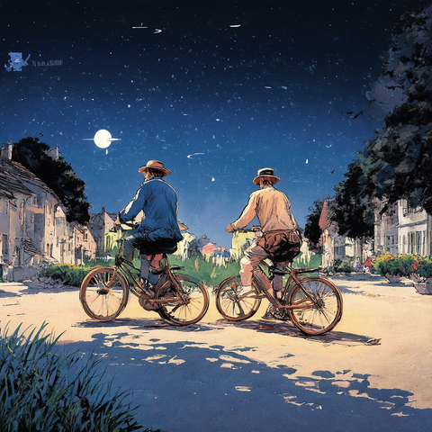 Model: Stable Diffusion 3.0
(1800s illustration, comic book, vector, 4k, hyper-detail), a summer night, people riding wooden bicycles, in germany