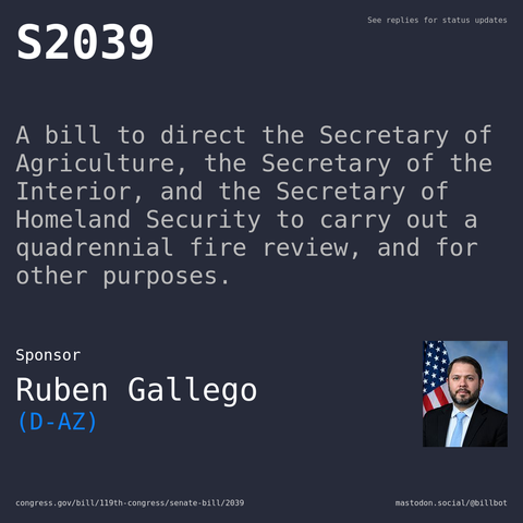 Description of S2039, and a depiction of its sponsor, Ruben Gallego.