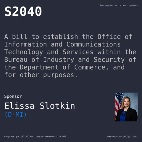 Description of S2040, and a depiction of its sponsor, Elissa Slotkin.