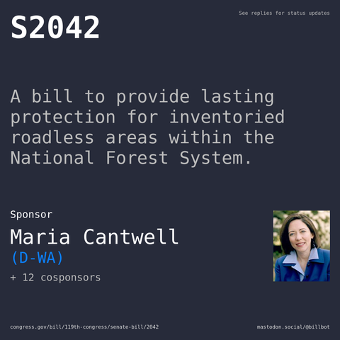 Description of S2042, and a depiction of its sponsor, Maria Cantwell.