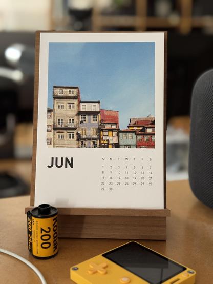 Austin Mann’s June calendar displaying a colourful view of stacked up housings in Porto, Portugal