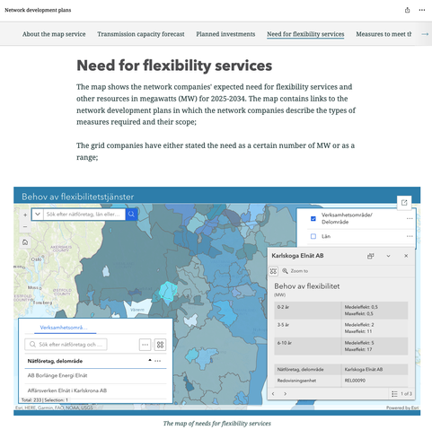 Screenshot of machine translated website, showing a map section. Text: Need for flexibility services