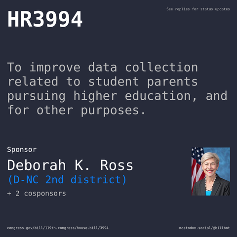 Description of HR3994, and a depiction of its sponsor, Deborah K. Ross.