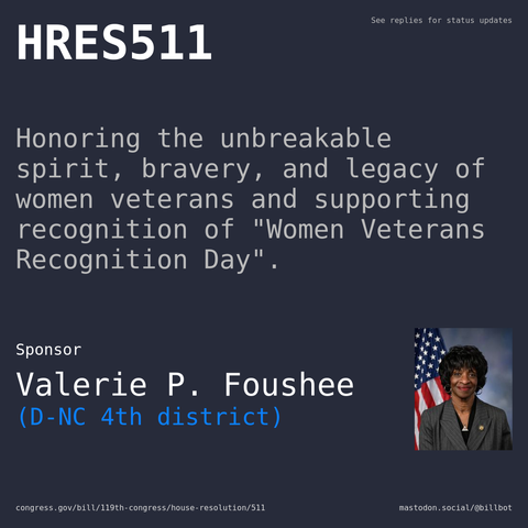 Description of HRES511, and a depiction of its sponsor, Valerie P. Foushee.