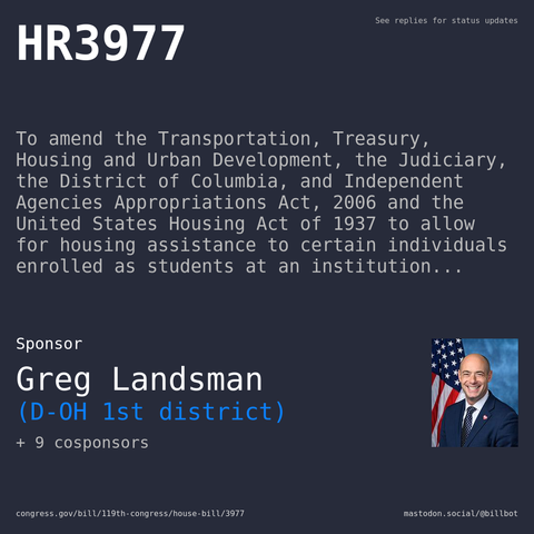 Description of HR3977, and a depiction of its sponsor, Greg Landsman.