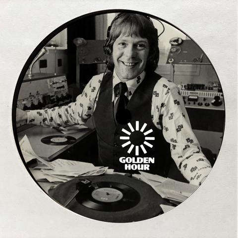 Cover artwork for The Kleptones Golden Hour mix No.10, showing a record label with a black & white photo of a happy smiling radio DJ.
