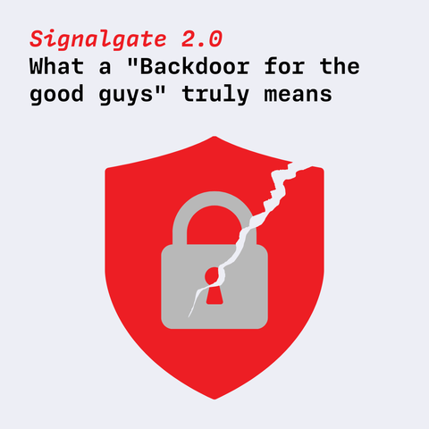 Image of a broken lock with the headline:

Signalgate 2.0
What a "Backdoor for the
good guys" truly means
