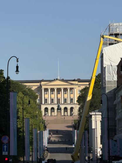 Royal Palace in Oslo with a blue sky