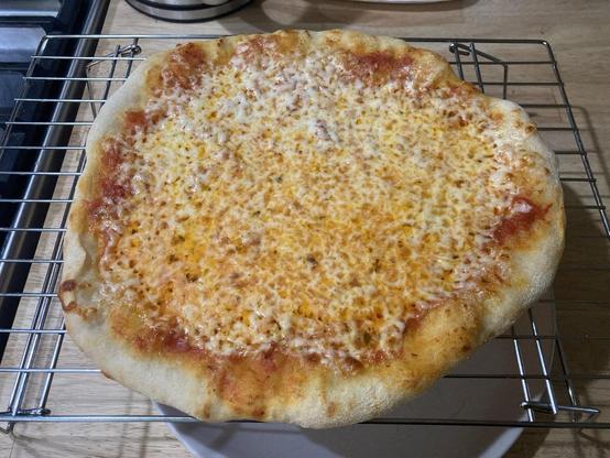 A homemade pizza. 
