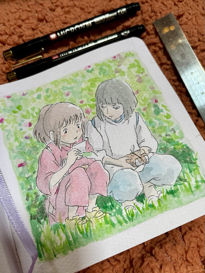 Chihiro and Haku watercolour painting 