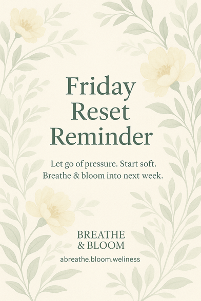 A warm yellow background with a cozy vibe. Centered quote says: “You are allowed to rest.” Below, the Breathe & Bloom logo appears in soft grey with a small flower.