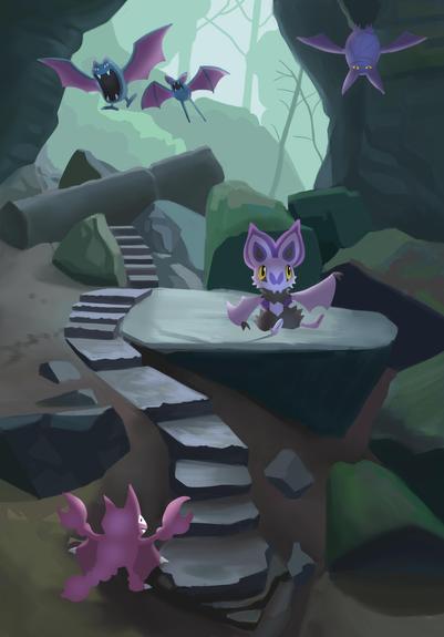 all the bat pokemon are chilling at the entrance to the cave