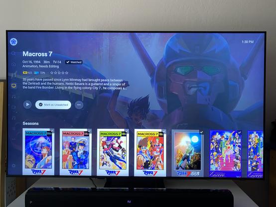Photo of my TV showing Macross 7 on my Plex server.