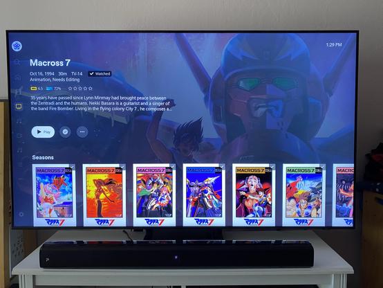Photo of my TV showing Macross 7 on my Plex server.