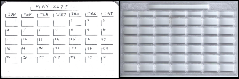 Monthly calendar 1-page stencil and example for 3.5x5.5" pocket journals
