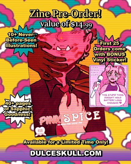 A cheesy old-fashion style advert for the zine pre-order, indicating it has a value of $14.99 and that the first 25 orders come with a bonus vinyl sticker (described in the next image).