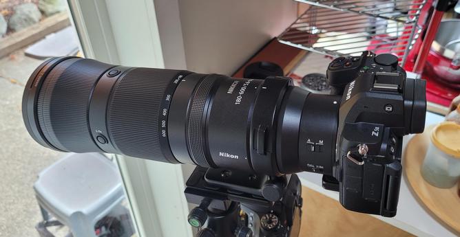 A Nikon Z5-ii with the 180-600mm supertelezoom lens.