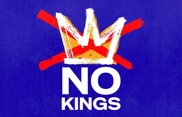 “No Kings” picture with a red cross through a crown