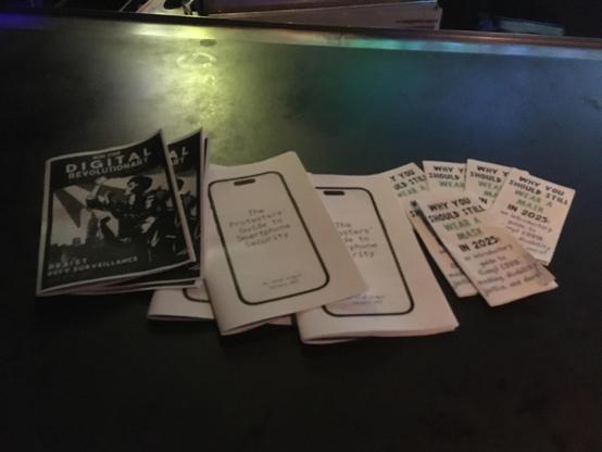 Photo: printed out 'zines on a bar counter