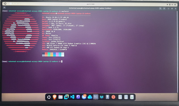 screen showing terminal after running neofetch on Ubuntu Linux