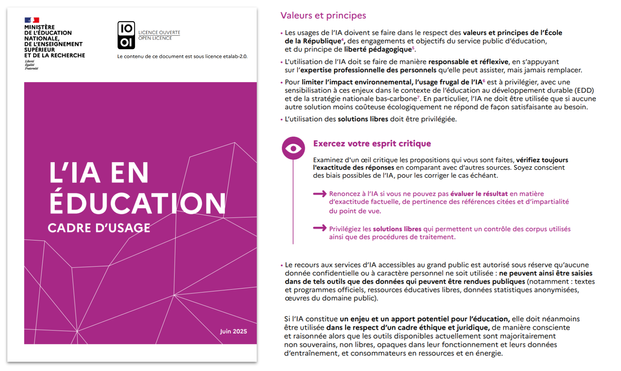 Extraits du Cadre d'usage de l'IA en éducation concernant le libre et les communs