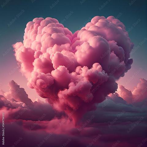 Un coeur fait de nuages roses. Fait avec l'AI