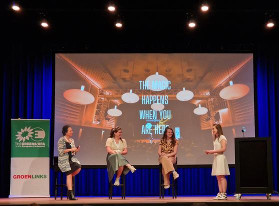 4 women on a podium at the GroenLinks PvdA Digital Summit 2025
