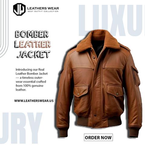 Real Leather Bomber Jacket
