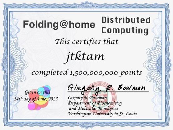 Folding@Home 1.5 billion points contributed
