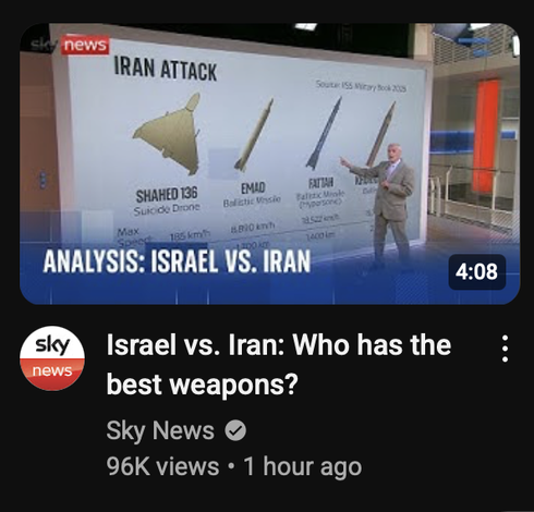 Thumbnail of Sky News video "Israel vs. Iran: Who has the best weapons?"
