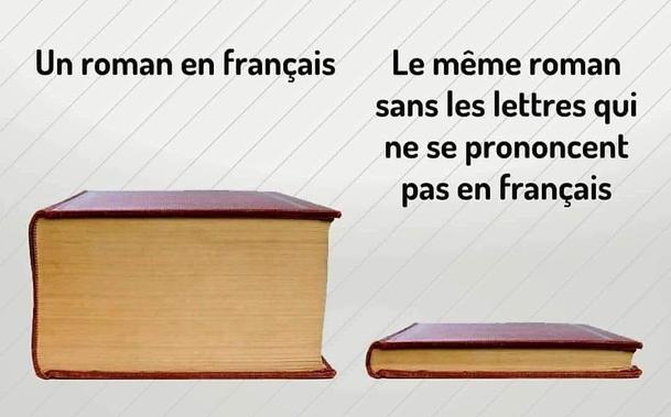 Left: A novel in French.
Right: The same novel without the letters that aren’t pronounced in French. 
