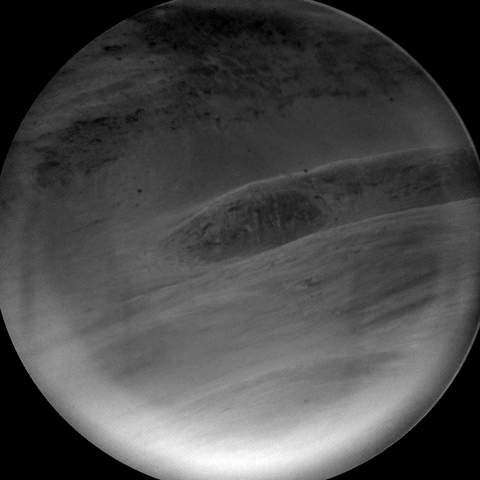A grey scale image capturing a Martian landscape.