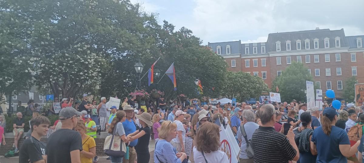 Part of Market Square in Alexandria for No Kings demonstration