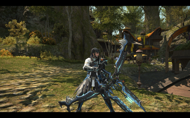 Screenshot of FFXIV, showing my main character with his new bard outfit. 