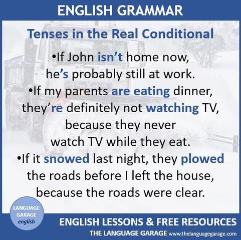 Grammar note on the English real conditional, image of a snow plow removing snow from a street
