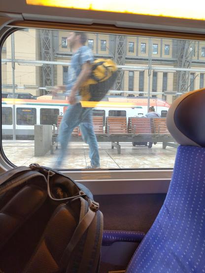 Photo of the platform from inside of the train