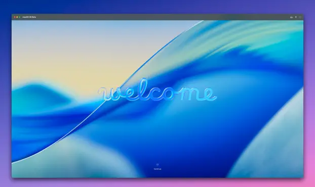 Screenshot of a window that shows macOS 26 running on a virtual machine 