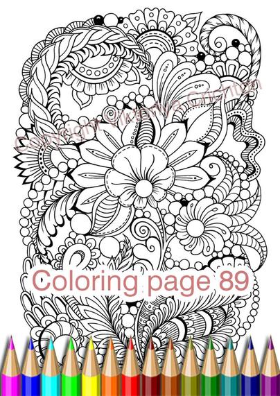 Abstract zendoodle (zenart) flowers, coloring page 89 for adults, graphic handmade, pattern zentangle art.