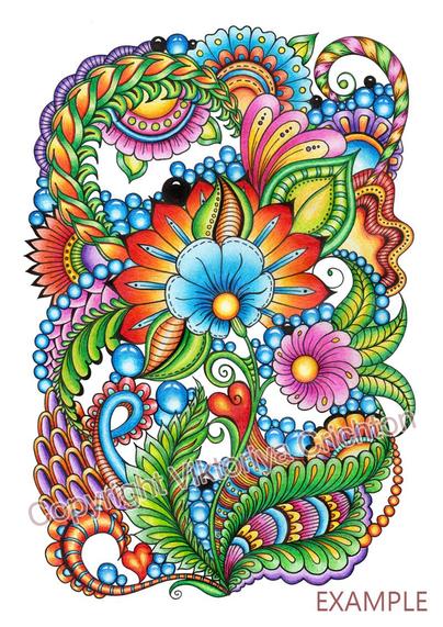 Abstract zendoodle (zenart) flowers, coloring page 89 for adults, graphic handmade, pattern zentangle art.
