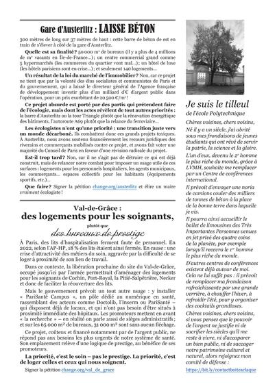 Recto de la lettre des Ecologistes de Paris 5