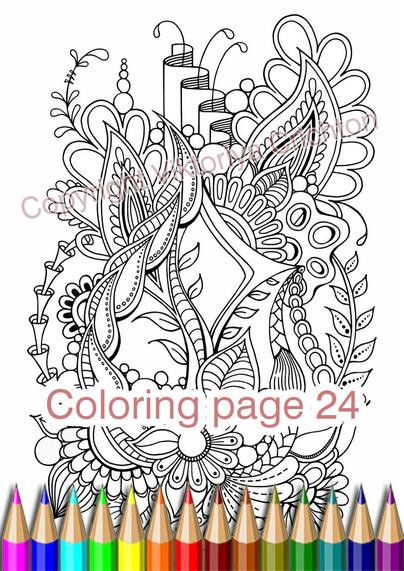 Zendoodle flowers, coloring page 24 for adults, graphic handmade, zentangle art, abstract patterns.
