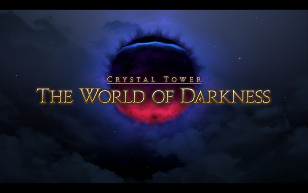 Screenshot of FFXIV gameplay. Showing title screen of “The World of Darkness” alliance raid.